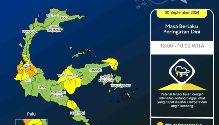 Hari Ini Hujan Lebat dan Angin Kencang Berpotensi Landa Sulteng